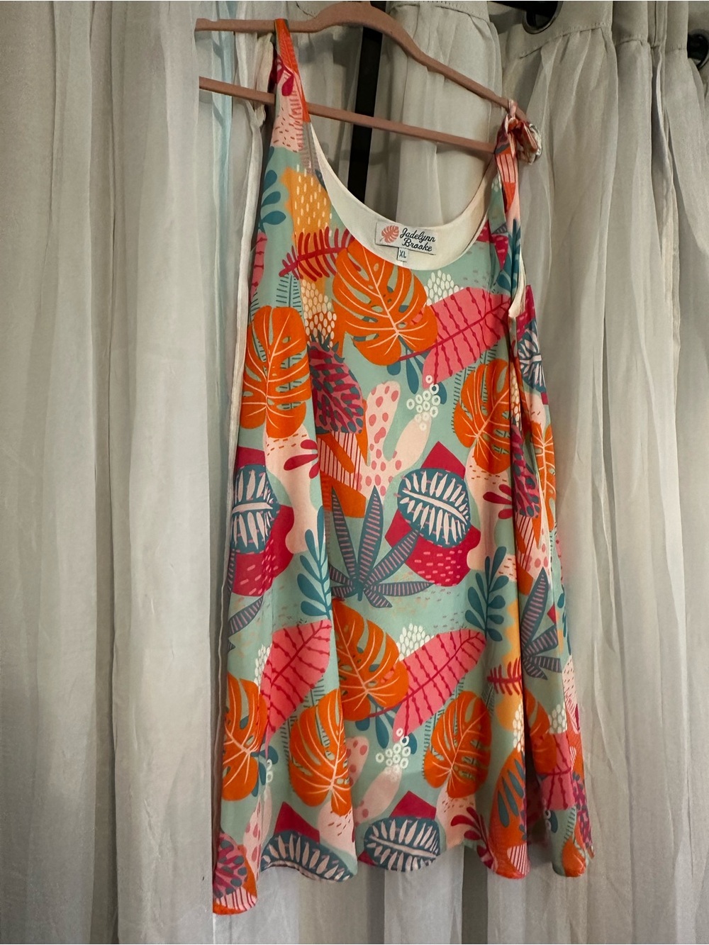Jadelynn Brooke Lightweight Tropical Tie-Shoulder Dress in Aqua & Orange - Picture 2 of 8